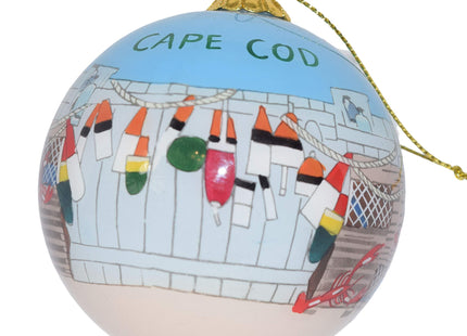 Hand Painted Cape Cod Lobster Traps Ornament – Blown Glass Hanging Christmas Tree Decor with Coastal Life Artwork