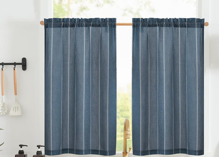 jinchan Linen Striped Tier Curtains for Kitchen Windows Nautical