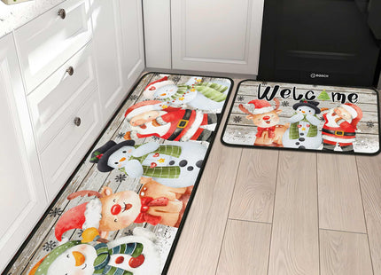 PyreneanHaven Christmas Kitchen Mats Set of 2, Christmas Decorations for Home Deer Snowman Welcome Rug Winter Mat Home Xmas Decor Low-Profile Kitchen Rugs for Floor 17"X47"+17"X30" (Snowman)