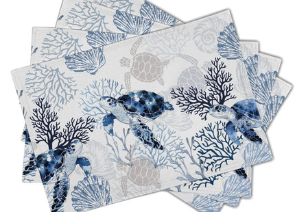 Granbey Coastal Placemats Set of 4 - Nautical Place Mats 12x18 Beach Table Mats Sea Turtle Coral Kitchen Mats for Party Dining Table