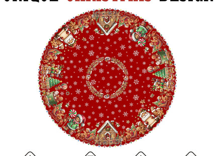ZORKET Red Round Christmas Gingerbread Tablecloth 70 Inch, Waterproof Machine Washable Fabric Polyester Christmas Table Cloths Round Gingerbread Xmas Holiday Tablecloths for Kitchen Dining Party
