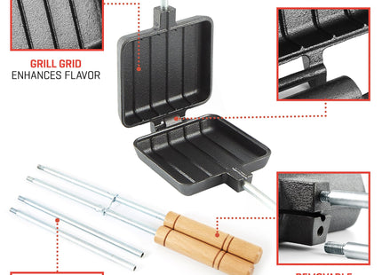 Uno Casa Pie Iron - Cast Iron Campfire Sandwich Maker for Camping, Single