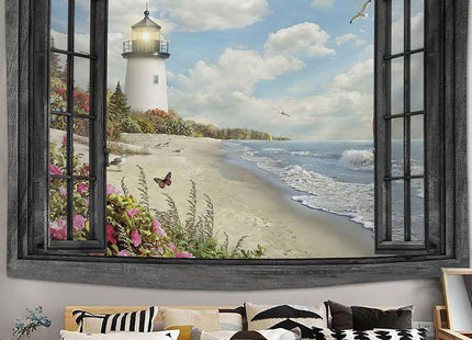 Baegopa Beach Tapestry Large Lighthouse Ocean Tapestry Wall Hanging for Bedroom Seascape Coastal Tapestries Wall Decor for Home Office Dorm Living Room 40"x60"