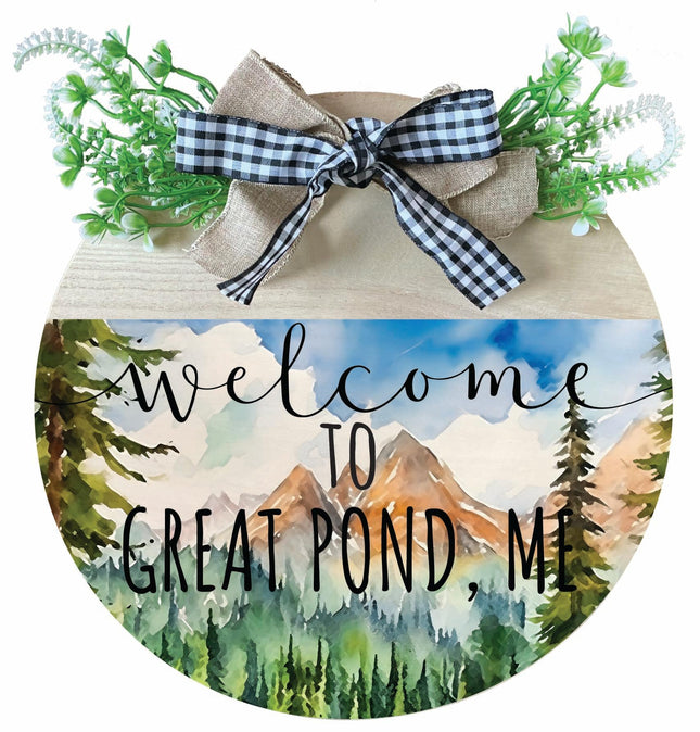 Wooden Wreath Explore Great Pond Maine Souvenir Camping Welcome Sign 2-Pack
