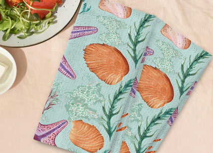 QCBBIRC Ocean Seashells and Starfish Hand Towels for Bathroom Set of 2,Soft Absorbent Waffle Weave Kitchen Towels Dish Towel,Decorative Bathroom Towel for Kitchen Yoga Home Decor 16X24 Inch