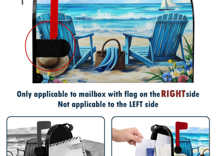 Ancordivo Summer Beach Mailbox Covers Magnetic Standard Size 21 x 18 Inch Nautical Coastal Blue Ocean Seagull Sailboat Chairs Mailbox Wraps Post Letter Box Cover for Garden Yard
