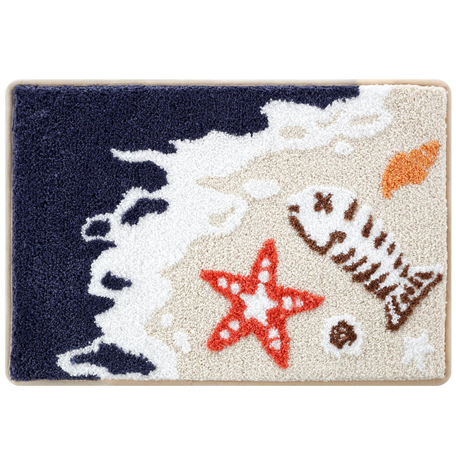 Moutina Funny Fishbone Beach Bathroom Rugs 16x24 Inch, Soft and Absorbent Tufted Starfish Bath Mat Non Slip Washable, Japanese Ocean Coastal Nautical Decor for Bathroom Bedroom