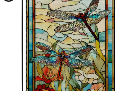 Garden Flags, Dragonfly Garden Flag, Stained Glass Style Dragonfly Floral Flag Double-Sided Flags for Farmhouse Yard Outdoor Decoration-12 x 18inch (Dragonfly)