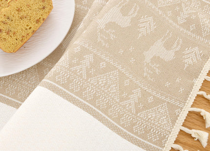DWCN Rectangle Tablecloth Jacquard Faux Linen 55x70 Inch Champagne Deer
