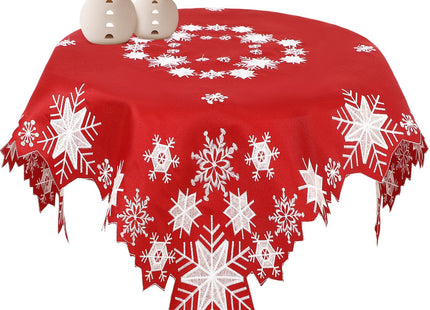 SiliFine Christmas Tablecloth Embroidered Snowflake Table Cover