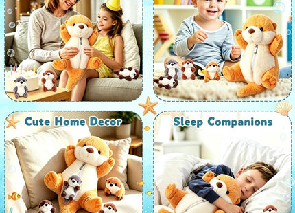 Youthfuljive 5 Pcs Sea Otter Stuffed Animals 17" Large Mommy Otter Plush Toy with 4 Babies Stuffed Otters Inside, Soft Cuddly Otter Plushies Pillow Otter Toys for Kids Birthday Christmas Ocean Party