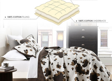 QuiltEase Cabin Cow Quilts Queen Size - 100% Cotton Western Bedding Set