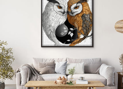 Yin Yang Owl Jigsaw Puzzle 1000 Pieces for Adults,Unique Bird Jigsaw Puzzle Features Dual Owl Balance, Black and White Animal Puzzle,Impossible Owl Home Wall Decor