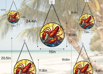 HWRHTR Stained Glass Window Hanging Red Lobster Marine Life 9.8" - Suncatcher Door Garden Sun Catcher Home Decor Birthday Christmas for Mom Men Woman Friend Nana