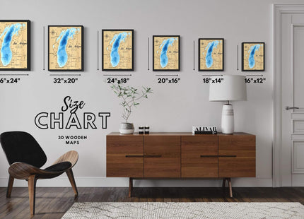 Personalized 3D Wood Map - Lake Depth Map Art - -Layer Handcraft Nautical Decor - Rustic Wall Art for Lake House, Cabin - Gifts for 5th Anniversary, Father’s Day, Christmas, Housewarming