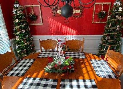 UKELER Placemats Set of 6 - Buffalo Check Plaid Placemats 100% Cotton Crossweave Plaid Woven Placemats Washable Decorative Heat Insulation Kitchen Table Mats, Black and White