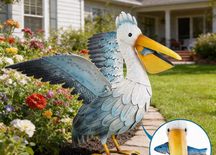 Metal Pelican Garden Statue Outdoor Decor,Metal Yard Art Coastal Bird
