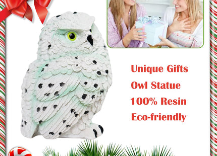 XKFLAUHM Snowy White Owl Statue, Small Resin Owl Figurine Shelf Decor