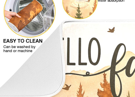 Hello Fall Forest Dish Drying Mat for Kitchen Countertop 18x24 Autumn Pine Tree Large Drying Mat Reusable Quick Dry Dish Sink Mats Easy Clean Decorative Essentials