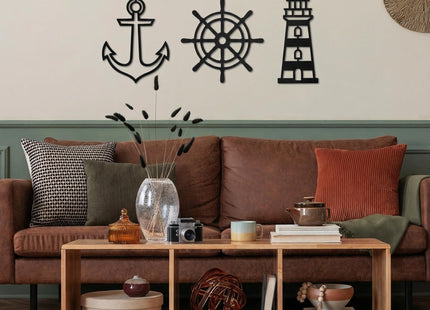 Sanwarm Wall Decor, 3 Pieces, Black Metal, for Home Nautical Coastal