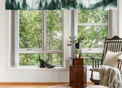 Wssklovj Forest Valance Curtain for Windows 2 Pack Misty Green Pine Nature Tree Mountain Rod Pocket Window Treatments Short Curtains for Kitchen Windows Bathroom Bedroom 54x18 Inch
