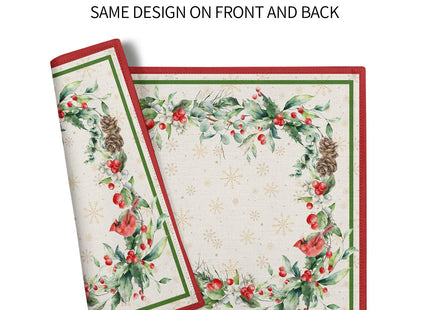 Winter Holly Branches Placemats Set of 4, Xmas Red Birds Pine Cone Dining Table Place Mats Linen Fabric Desk Top 12 x 18 Inch for Seasonal Holiday Home Kitchen Decor