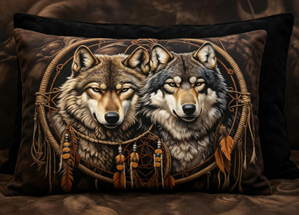 CCoutueChen Wolf Bedding Set Twin Size for Kids - Cabin Lodge Bedroom Set Black Brown Boho Dreamcatcher Comforter Set, Soft Microfiber Lightweight Comforter, 2 Pieces 1 Pillowcase