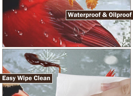 Christmas Red Bird Round Fitted Tablecloth with Elastic Edge,Water-Resistant Wipeable Winter Xmas Cardinal Bird Berry Table Cover for 40-44" Stretch Table Cloth for Dinner Indoor Outdoor Party