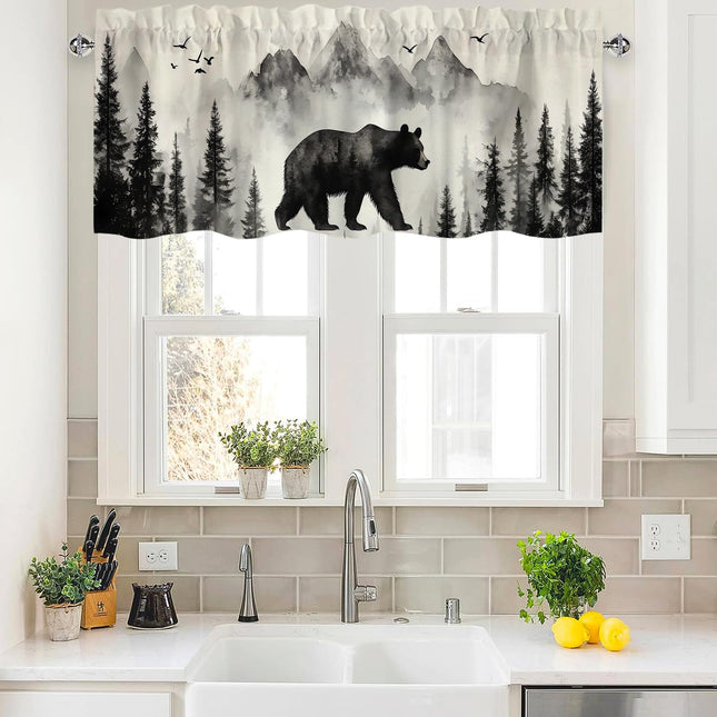 Twistmyst Bear Valance Curtains,Rod Pocket Valances for Windows,Small Window Treatment Valances for Kitchen,Living Room,Bedroom,Bathroom,Home Decor,18x54 Inch,1 Panel,Rustic Cabin Forest