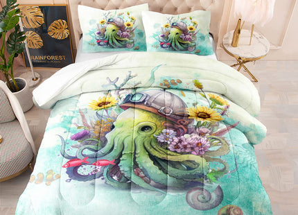 CVHOUSE Octopus Comforter Set - Queen Size, Kids Bedding Set with Octopus Quilt & Duvet - Ocean Bedroom Decor, 3 Pieces
