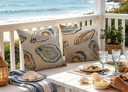 Exqcom Abstract Oyster Coastal Beach Pillow Covers 18x18 Set of 2, Beachy Room Decor Aesthetic, Retro Coastal Ocean Oyster Shell Decorative Lumbar Pillow Covers for Home Bedroom Living Room