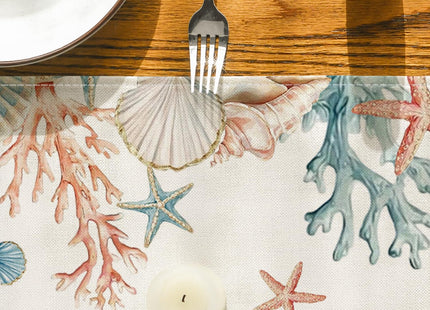 Artoid Mode Starfish Coral Shell Pearl 210 GSM Summer Table Runner, Seasonal Kitchen Dining Table Decoration for Home Party Decor 13x72 Inch