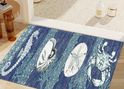 GUBIYU Rustic Coastal Runner Rug Ocean Beach Mat Area Rug Navy Blue Beach Bathroom Rugs Non-Slip Doormat Carpet Printing Rug for Living Room Bedroom Kitchen Bathroom Kitchen Rugs Washable 23.6"x35.4"