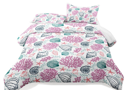 Raphus Cucullatus Sea Shell Bedding Comforter Queen Size, Beach Theme Ocean Coastal Bedding Set