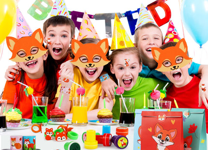 Fox Party Favors, 132PCS Fox Themed Birthday Party Supplies, Fox Gifts Goodie Bag Stuffers Stickers Stamps Toys Pinata Prizes for Jungle Safari Party Woodland Creatures Fox Birthday Party Decorations