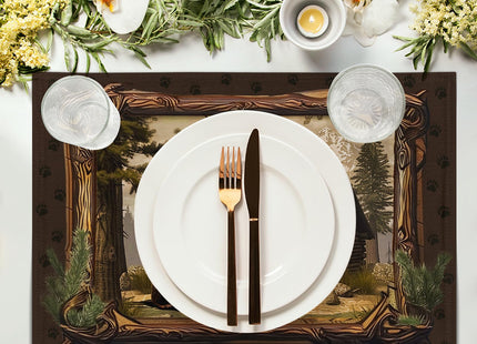 Bear Placemats Set of 4 - Lodge Cabin Place Mats 12x18 Inch Rustic Farmhouse Wild Animal Table Mats Country Woodland Kitchen Mats for Dining Table