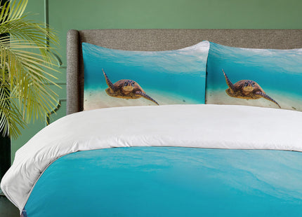 Ambesonne Hawaiian Duvet Cover Set, Underwater Scuba Diving Sea Turtle Nature Animal Swimming Wildlife Theme, Decorative 3 Piece Bedding Set with 2 Pillow Shams, King Size, Beige Brown