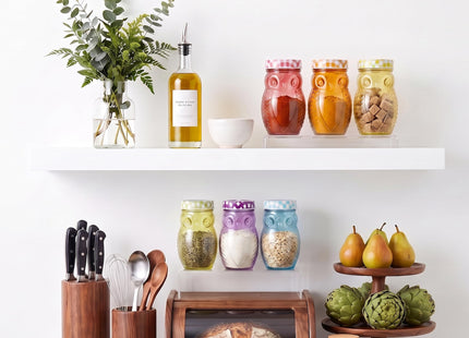 Style Setter Owl Glass Canister Jar Set w/Airtight Metal Lids, 14Oz - 6 PK
