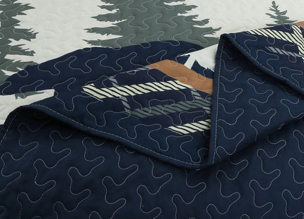 MarCielo 3-Piece Rustic Cabin Lodge Bear Quilt Set - Country-Themed Bedspread with Matching Pillow Shams