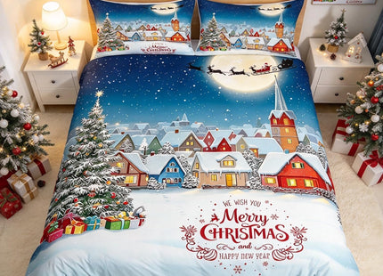Merry Christmas Bedding Set Santa Claus Gifts Elk Snowflake Comforter Cover for Adult Boys Teens Girls Women New Year Presents Home Decor Duvet Cover Winter Xmas Trees Snowman Deer Bedspread, Twin