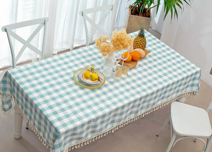 Midsummer Breeze Coastal Aqua Checkered Tablecloth Square 55”x55”