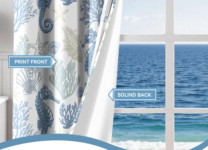 Coastal Seahorse Curtains, Grommet Window Panels, 52 x 96 Inch, 2 Panels