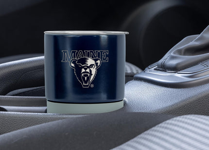 Rico Industries NCAA Maine Black Bears 16 oz Ceramic Tumbler with Silicone Grip, Deep Laser Engraved, Navy and Gray Colored Design with Slide Lid, Travel Coffee Mug, Matte Glaze