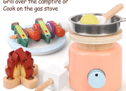 Pillowhale Wooden Campfire Playset, Pretend Play Camping Toys for Kids