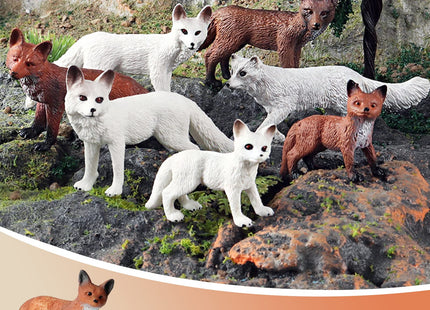 RCOMG 7PCS Fox Toy Figures, Plastic Forest Animals Fox Figurines Set Include Arctic Fox & Red Foxes Toys, Cake Topper Party Favor Gift for Kids Children Toddlers