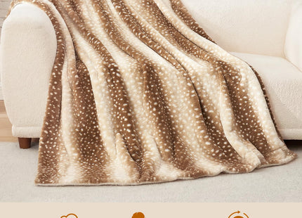 Cozy Bliss Deer Print Faux Fur Throw Blanket,50"×60", Brown Deer