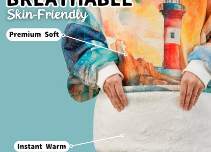 Huglanket Lighthouse Gifts Wearable Blanket Hoodie, Oversized Wearing Blanket for Lighthouse Lovers