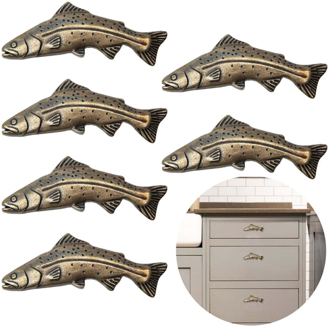 Sraseenomy 6 Pack Fish Cabinet Knobs, Zinc Alloy Drawer Pulls