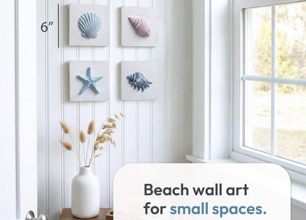 Tide and Tales 3D Seashell Wall Art, Coastal Bathroom Wall Decor, Set of 4