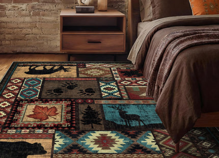 YIHOUSE Rustic Cabin Area Rug 5x7,Machine Washable Lodge Bear Rug,Non-Slip Low Pile Print Pattern Southwestern Rug for Living Room Bedroom